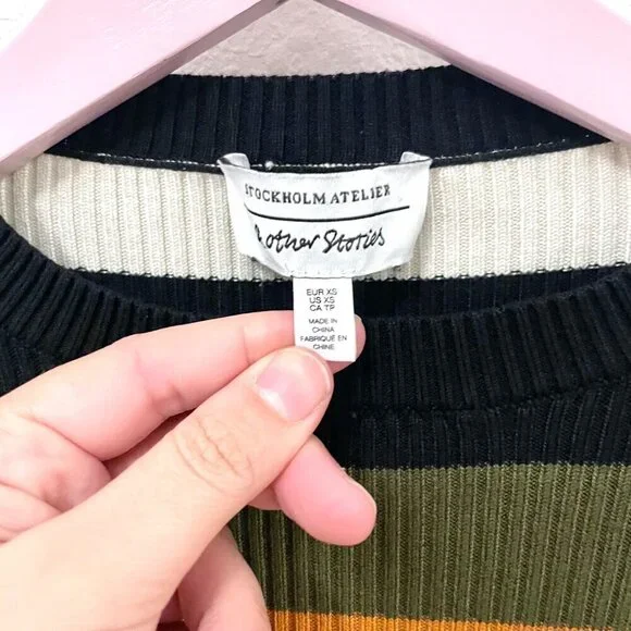 Stockholm Atelier & Other Stories Fall Striped Balloon Sleeve Sweater Size XS - Picture 3 of 6